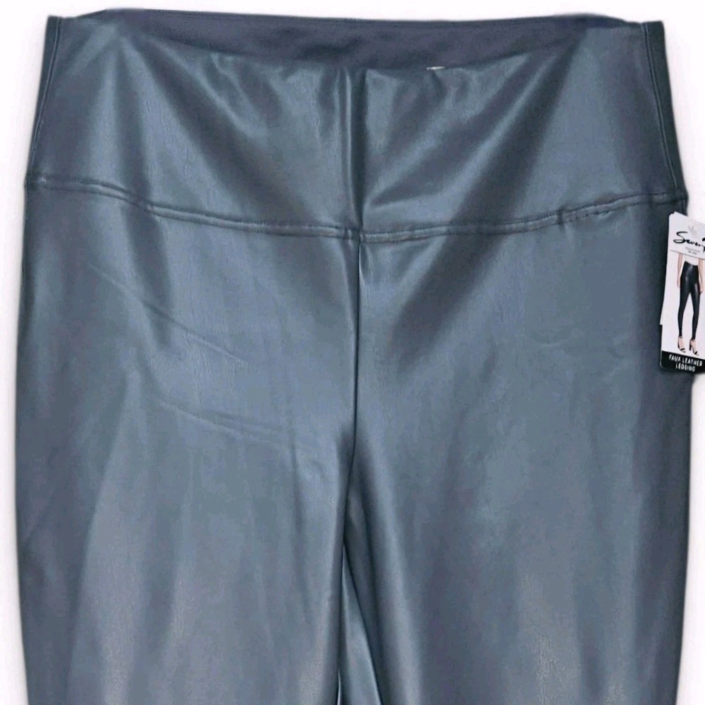 Seven7 Leggings Faux Leather Women Large Gray High Rise Stretch Pull On NWT - Picture 4 of 12